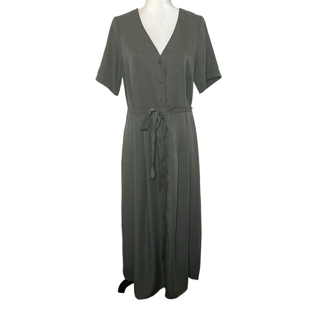 Vetta button down midi v-neck green midi dress size large